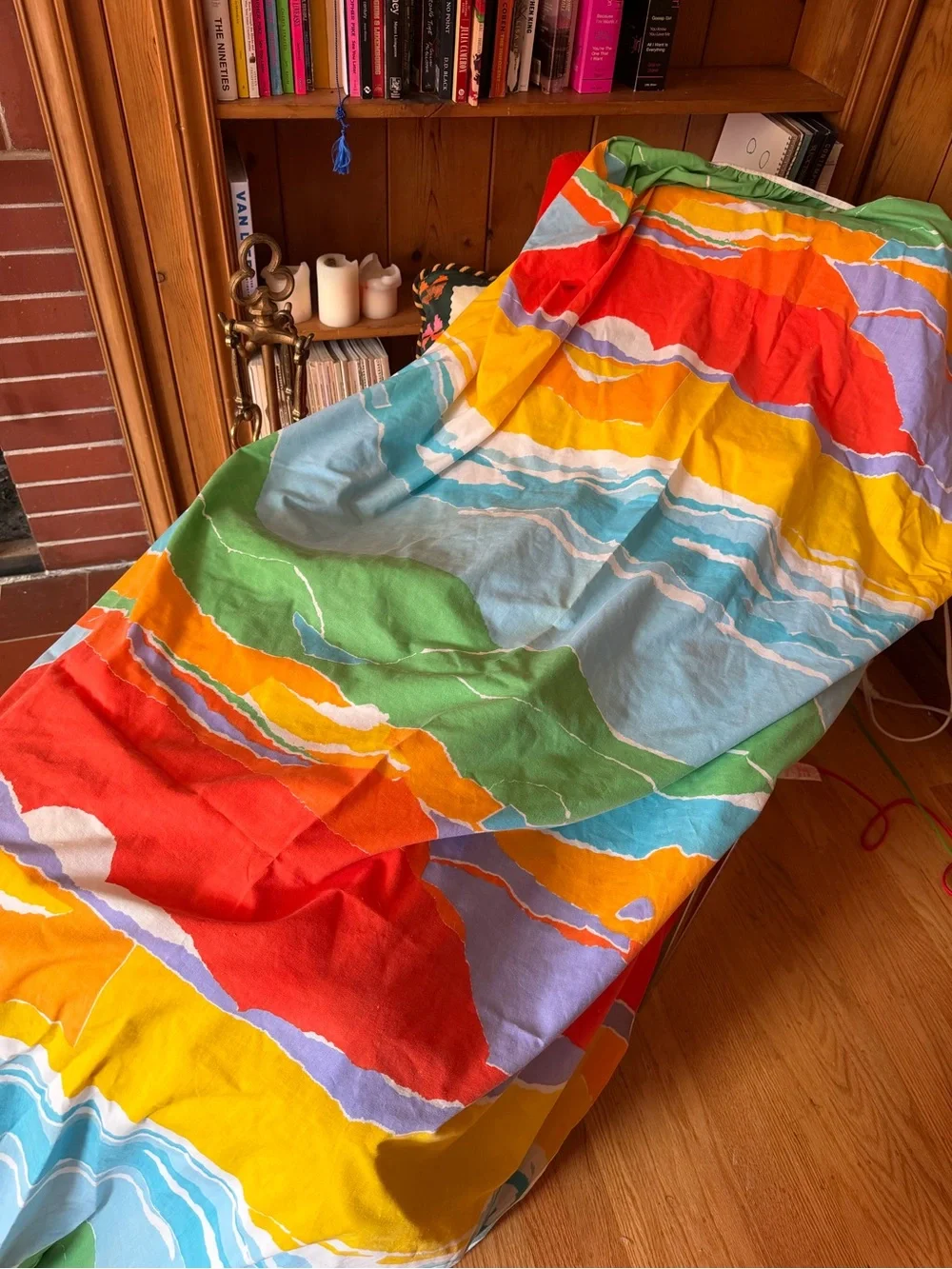Vintage 70s fitted bed sheet colorful horizon